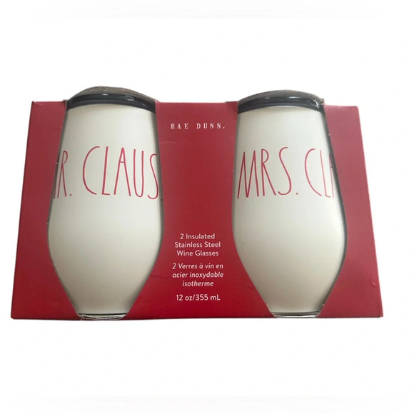 Rae Dunn Mr. & Mrs. Claus Insulated Stainless Steel Wine Glasses Holiday Set - Picture 1 of 5